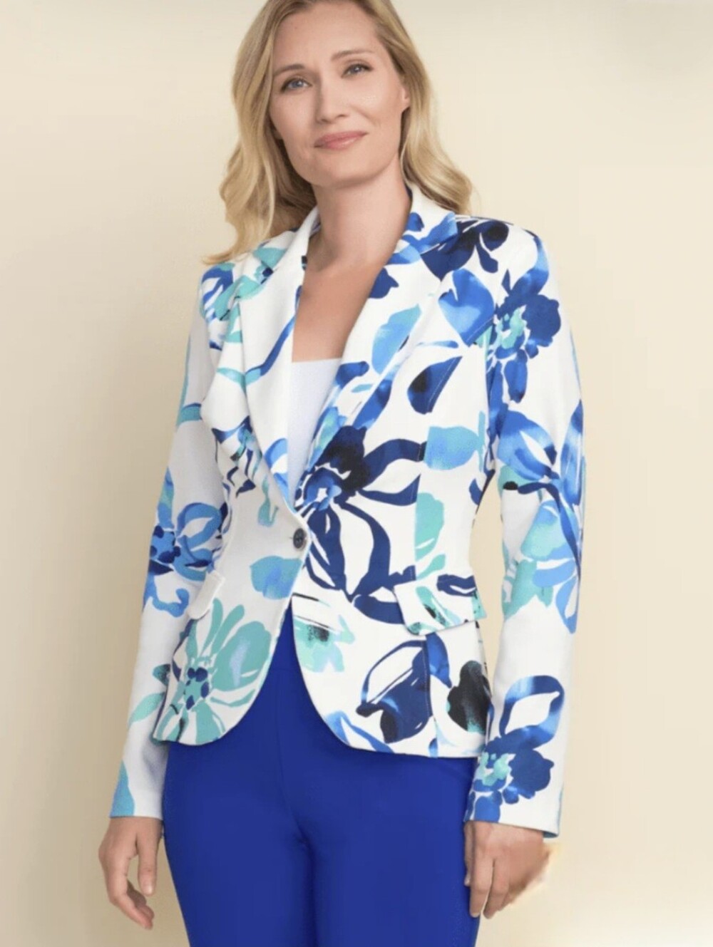Joseph Ribkoff Floral Single Breasted Blazer Faux Pockets Size 8